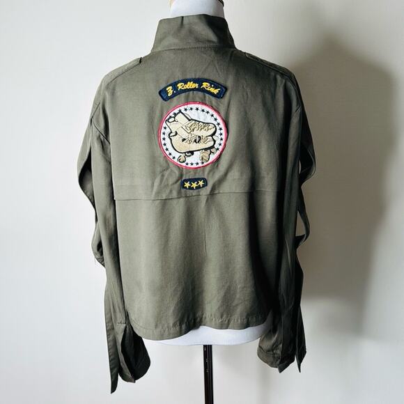 Zara Army Green Chihuahua Fan Patch Moto Jacket - Picture 5 of 8